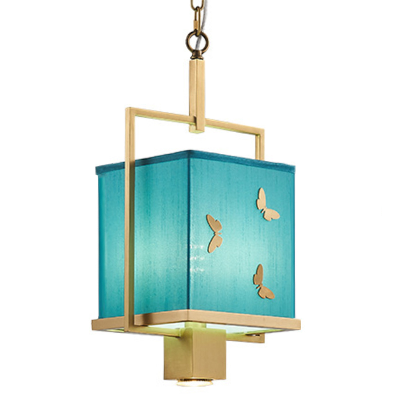 Светильник с бабочками Butterflies Blue Background Hanging lamp Латунь Бирюзовый в Казани | Loft Concept 