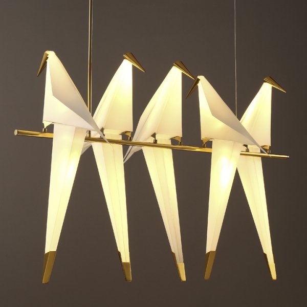 Люстра Origami Bird Chandelier Line 5 Бежево-серый Золотой в Казани | Loft Concept 