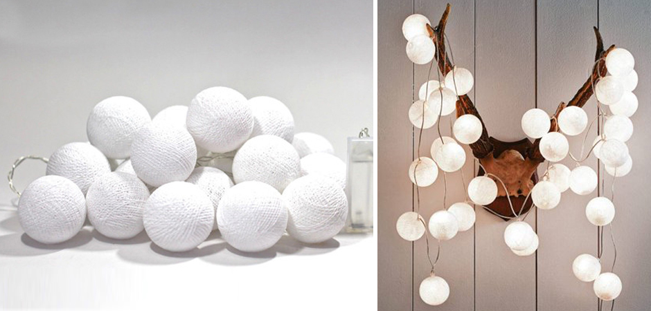 Гирлянда хлопковые фонарики Сotton Ball White - Loft-Concept в Казани