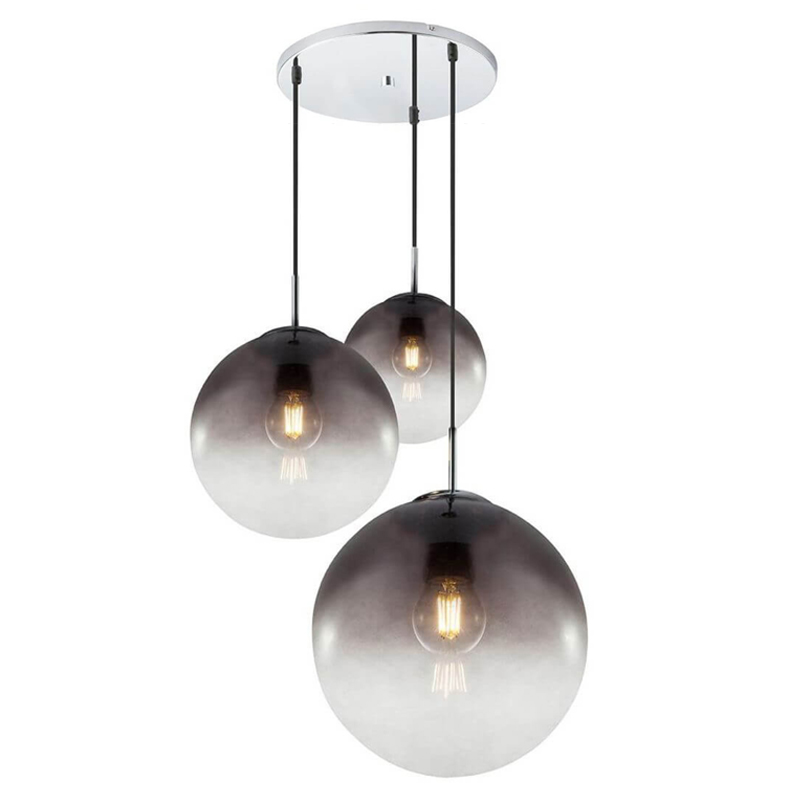 Люстра Ball Sunrise Pendant lamp smok 3 плафона Стекло Смок Хром в Казани | Loft Concept 