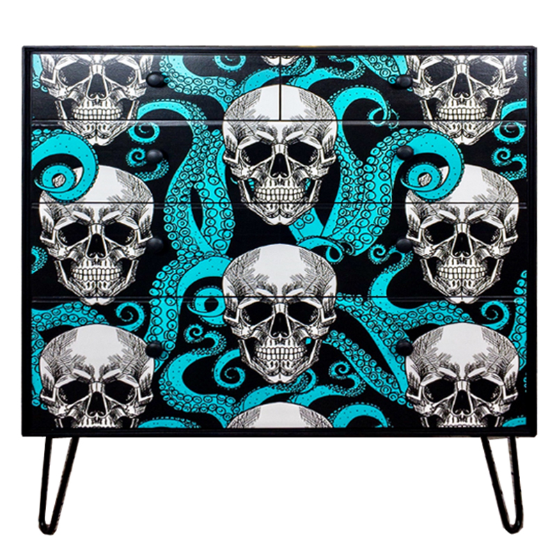 Комод с Черепами Chest of Drawers Skull and Octopus Черный Бирюзовый в Казани | Loft Concept 