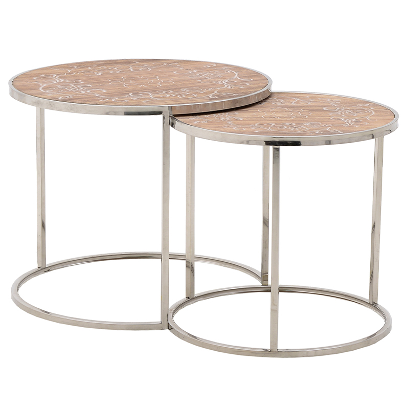 Комплект приставных столиков Malia Round Side Tables Древесина Серебряный в Казани | Loft Concept 