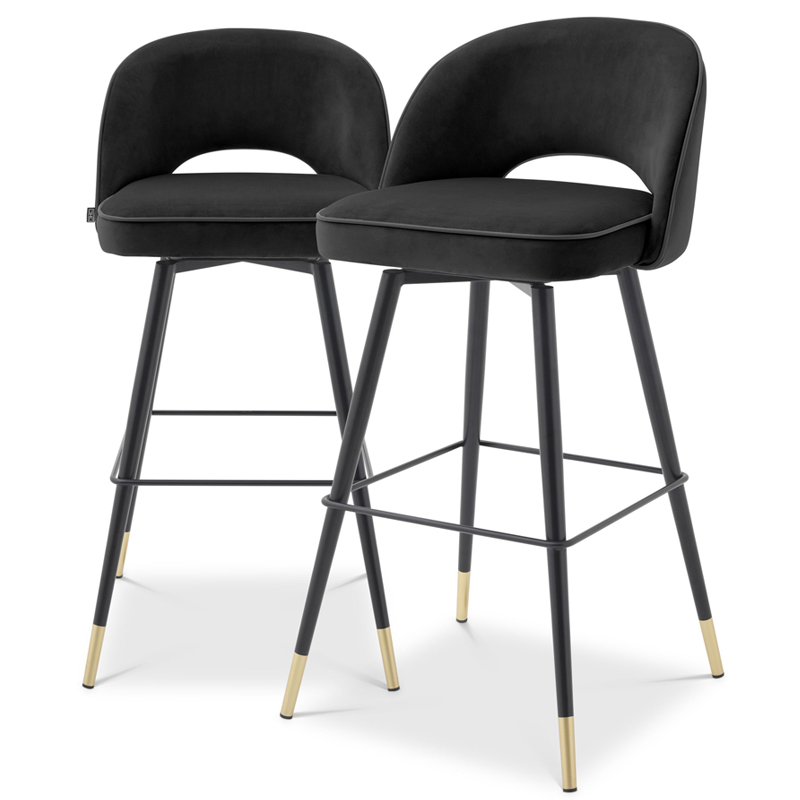 Комплект барных стульев Eichholtz Bar Stool Cliff set of 2 black Черный Латунь в Казани | Loft Concept 