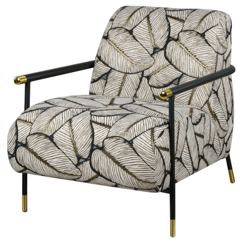 Кресло с Цветным принтом Листья Foliage Armchair Grey Серый ivory ( слоновая кость ) Черный Золотой в Казани | Loft Concept 