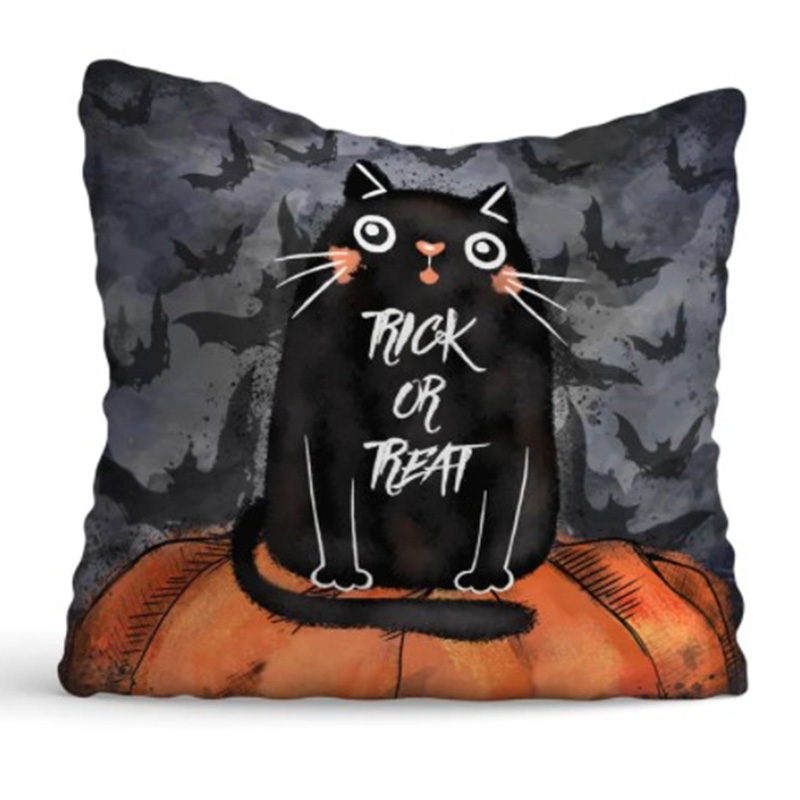 Подушка Halloween Trick or Treat Cat Черный Оранжевый Серый в Казани | Loft Concept 