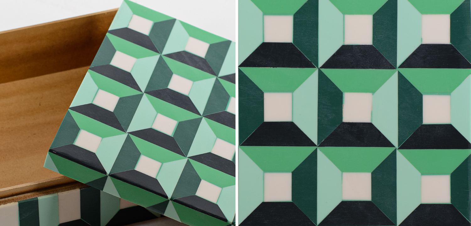 Шкатулка Squares Green Bone Inlay Box - фото
