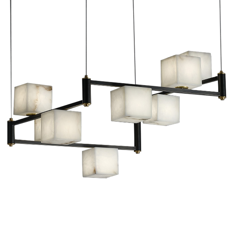 Люстра Marble Cubes Modern Light Chandelier 8 плафонов Латунь Черный Белый Мрамор Bianco в Казани | Loft Concept 