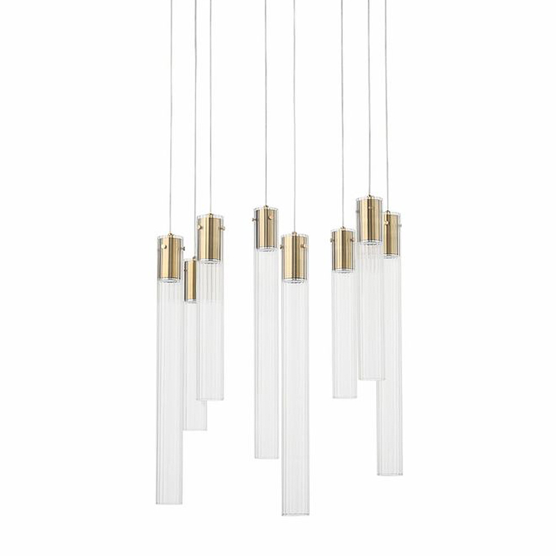 Люстра Jenae Glass Tubes Chandelier 8 Прозрачное Стекло Латунь в Казани | Loft Concept 