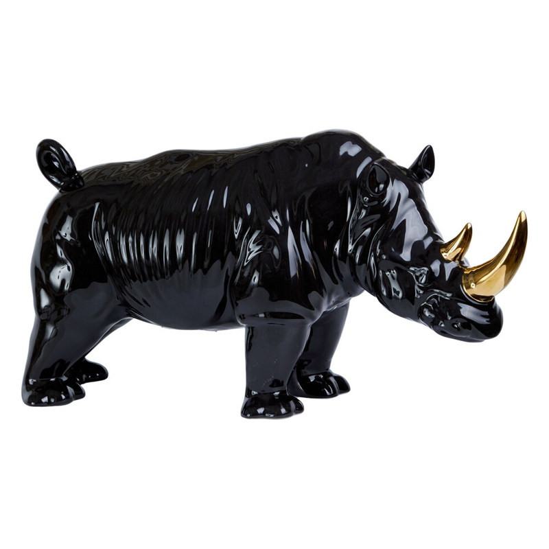 Статуэтка черный носорог с золотыми рогами Golden Horned Black Rhino Черный Золотой в Казани | Loft Concept 