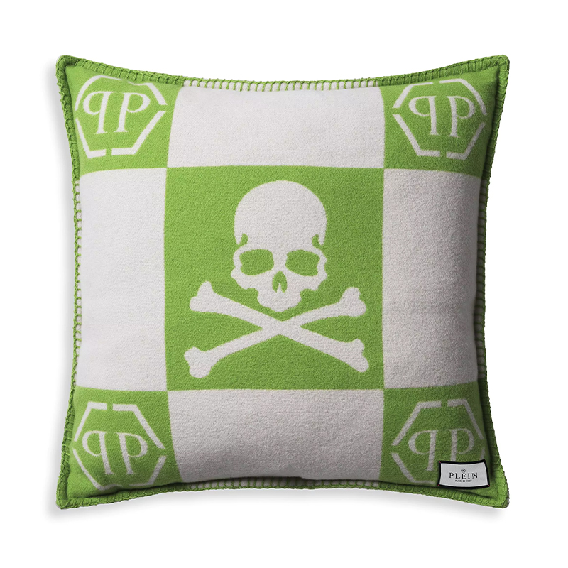 Подушка Philipp Plein Cushion Cashmere Skull 45 x 45 Green Зеленый Белый в Казани | Loft Concept 