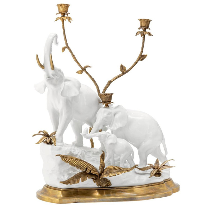 Подсвечник Abhika Candleholder Atlanta Elephants Белый Золотой в Казани | Loft Concept 