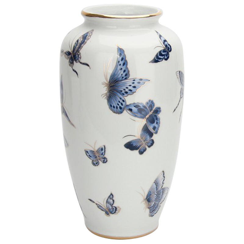 Ваза Porcelain Butterfly Blue and Gold Vase Белый Светло-синий Золотой в Казани | Loft Concept 