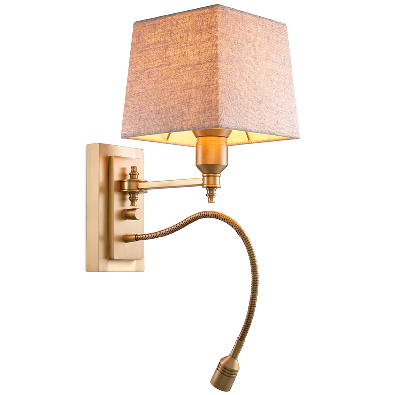 Бра Eichholtz Wall Lamp Ellington Brass Бежево-серый Латунь в Казани | Loft Concept 