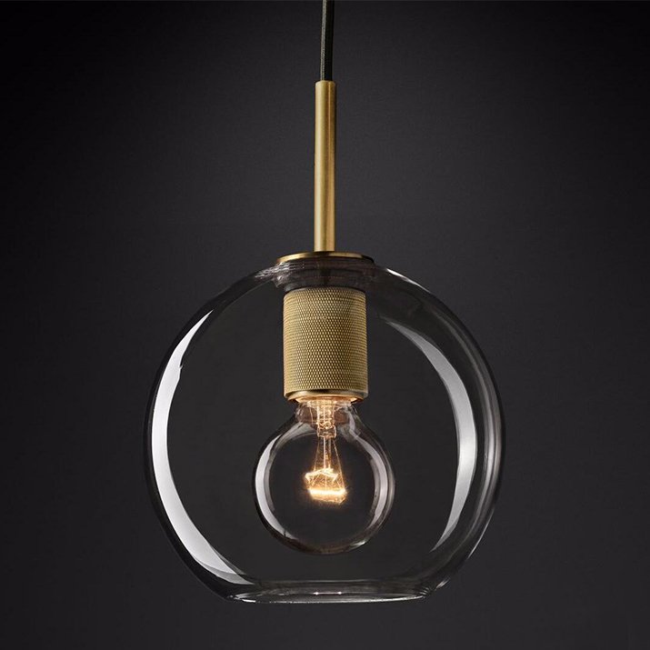 Подвесной светильник RH Utilitaire Globe Pendant Brass Латунь Прозрачное Стекло в Казани | Loft Concept 