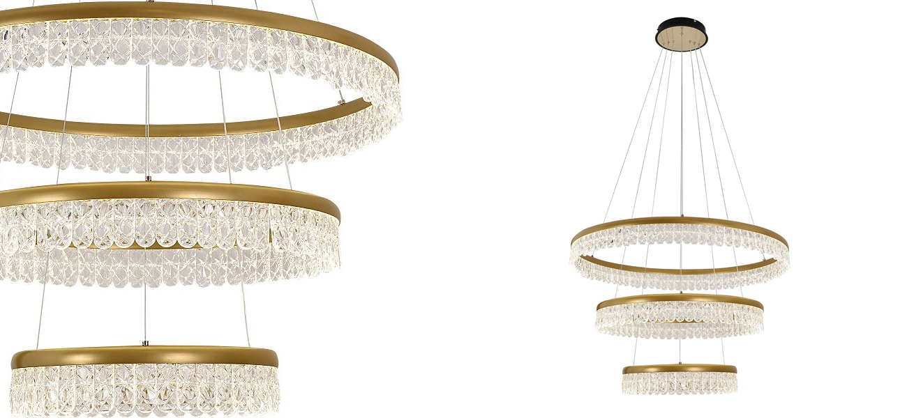 Светодиодная люстра из 3-х колец Pettico Gold - фото