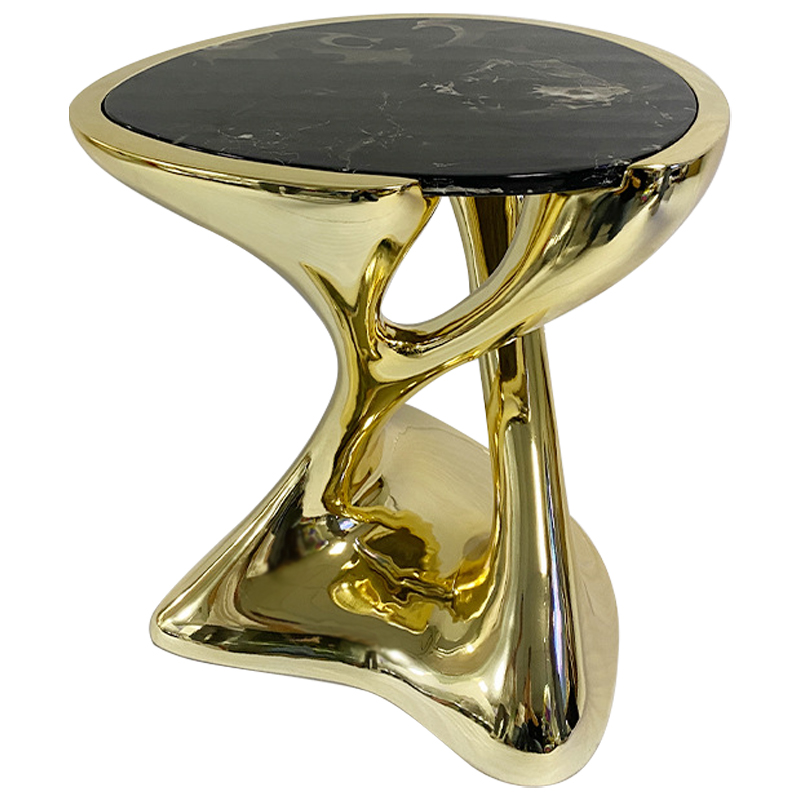 Приставной стол Molten Gold Side Table Глянцевое золото Черный Мрамор Nero в Казани | Loft Concept 