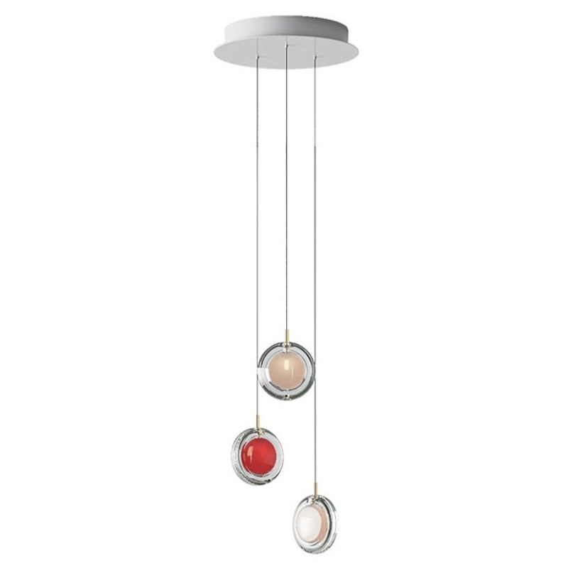 Люстра Lens 3 красный в стиле Bomma Прозрачное Стекло Красный Белый в Казани | Loft Concept 