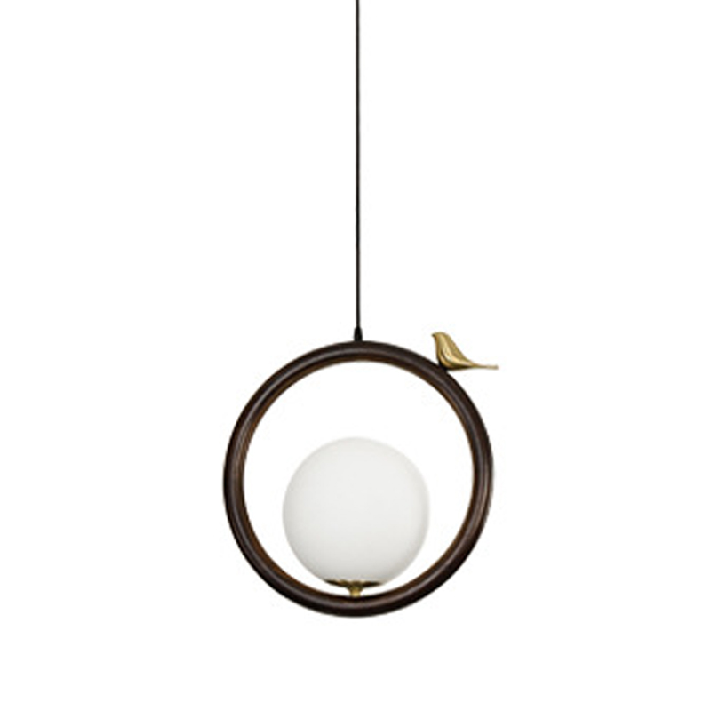 Светильник с птичкой Bird Wood Ring Hanging Lamp Латунь Белый Коричневый в Казани | Loft Concept 