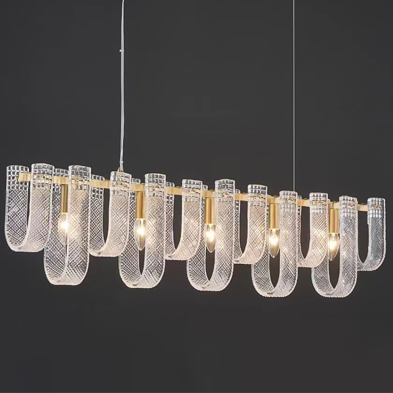 Линейная Люстра Prudence Textured Glass Linear Chandelier B Прозрачное Стекло Золотой в Казани | Loft Concept 