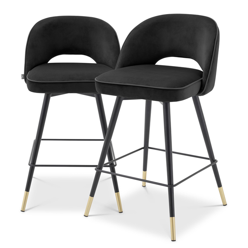 Комплект полубарных стульев Eichholtz Counter Stool Cliff set of 2 black Черный Латунь в Казани | Loft Concept 