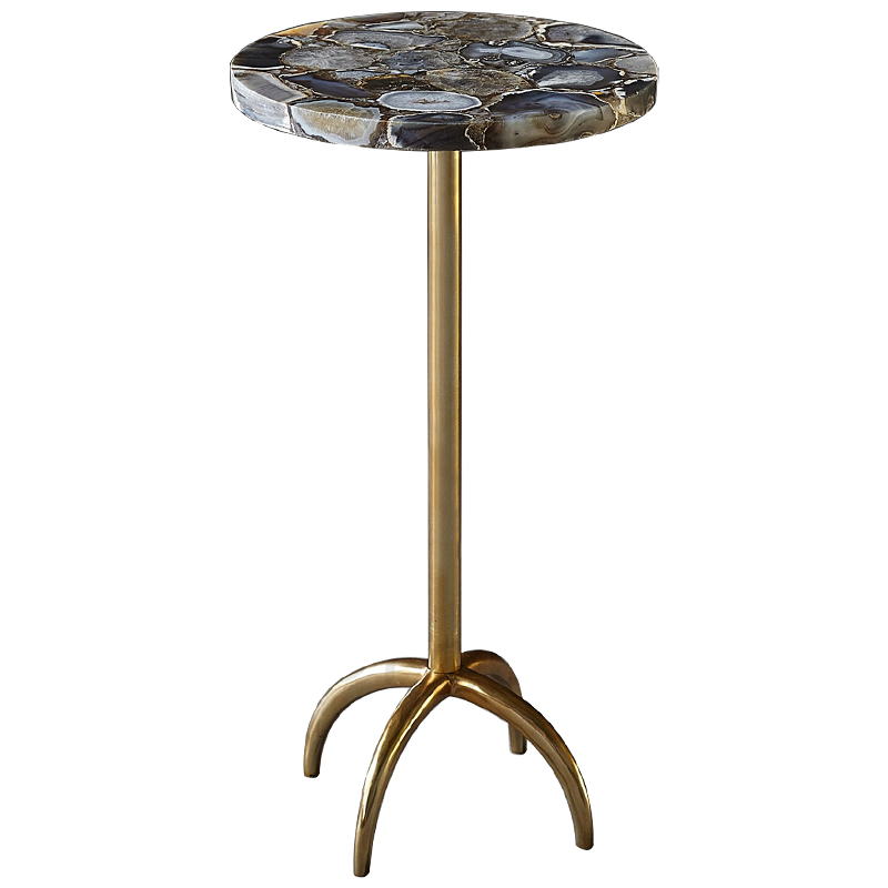 Приставной столик со столешницей из агата Grey Agate Side Table Серый Коричневый Латунь в Казани | Loft Concept 