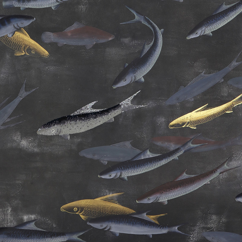 Обои ручная роспись Fishes Colourway SC-125 on Tarnished Silver gilded silk with pearlescent antiquing Обои ручная роспись Fishes Colourway SC-125 on Tarnished Silver gilded silk with pearlescent antiquing в Казани | Loft Concept