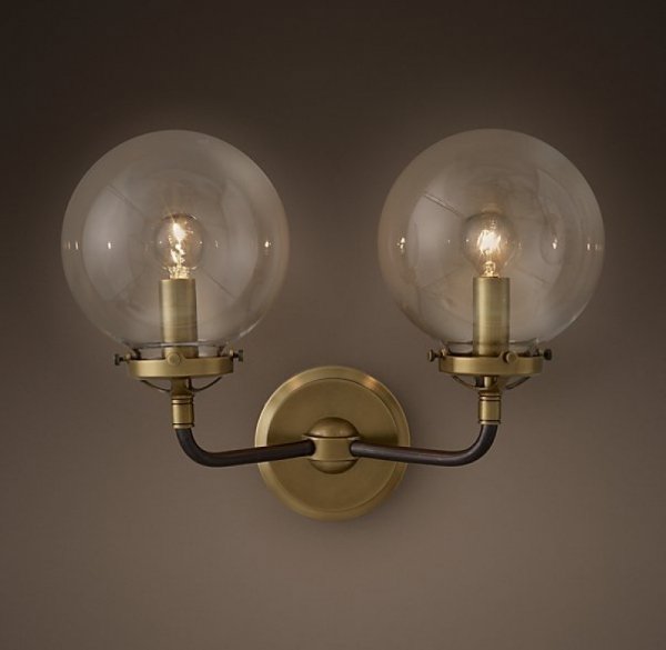 Бра Bistro Globe Clear Glass Double Sconce Brass  в Казани | Loft Concept 