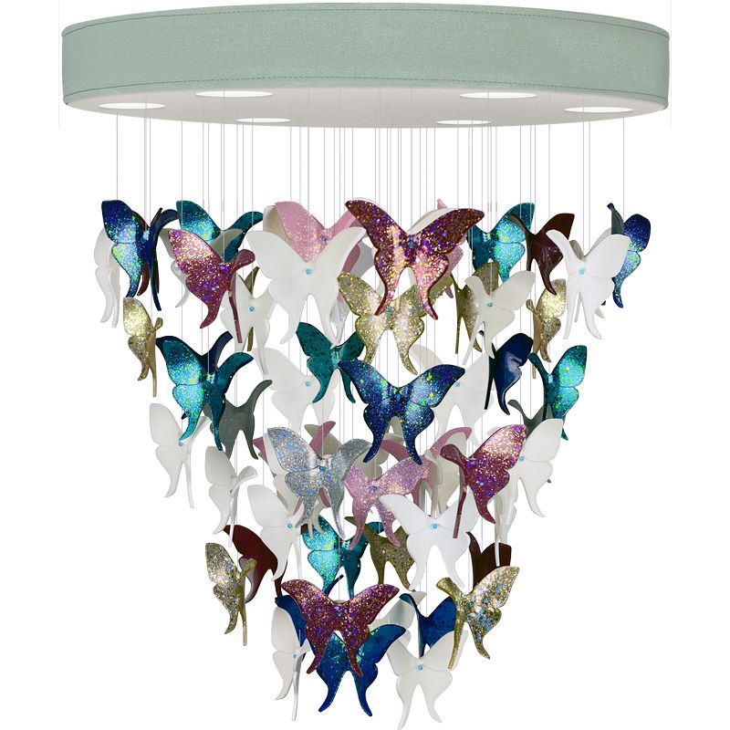 Люстра Цветные Бабочки Светло-Зеленая база Night Butterflies Chandelier Multi Color Зеленый Мульти в Казани | Loft Concept 