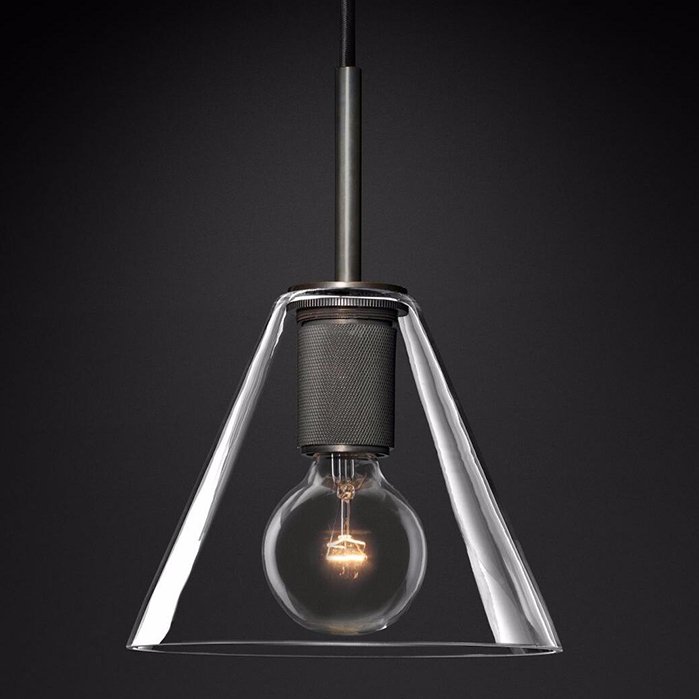 Подвесной светильник RH Utilitaire Funnel Pendant Black Темная бронза Прозрачное Стекло в Казани | Loft Concept 