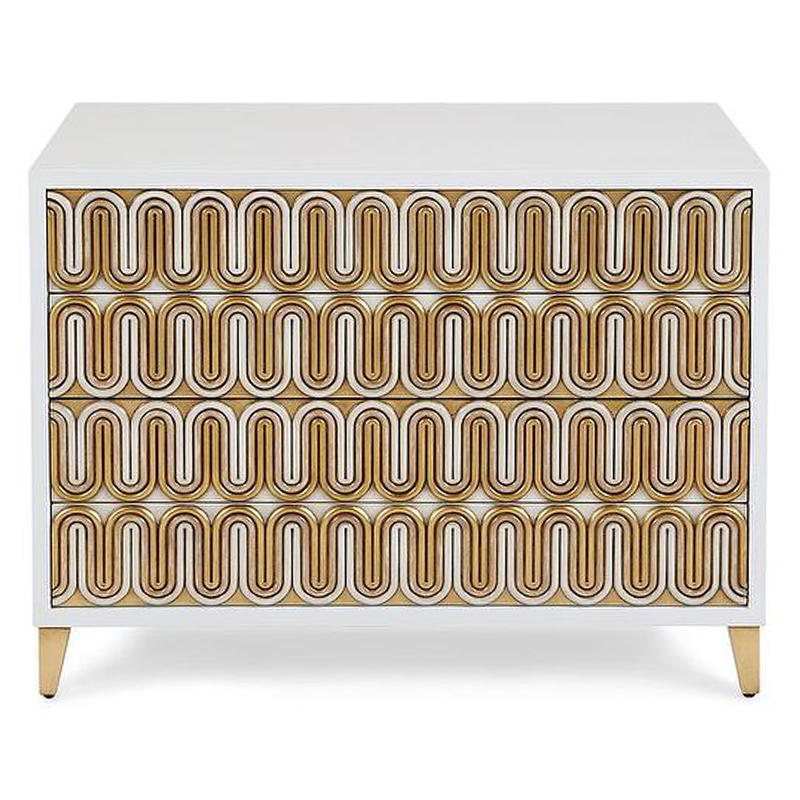 Комод Park Avenue Brass Wave Pattern Chest of Drawers Белый Золотой в Казани | Loft Concept 