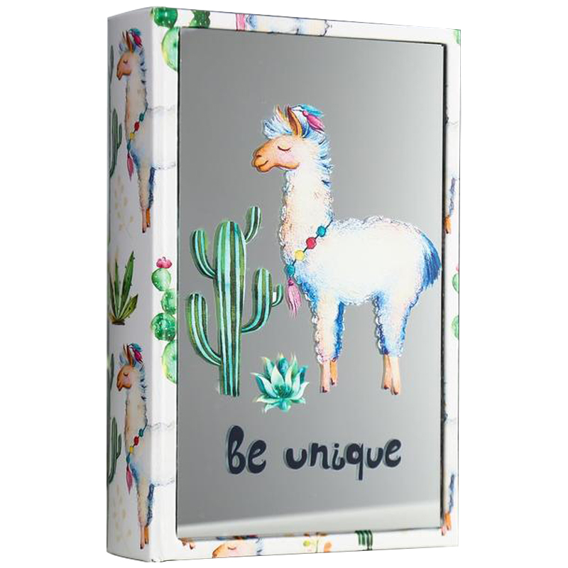 Шкатулка-книга Funny Llama and Cactus Mirror Book Box Мульти Белый в Казани | Loft Concept 