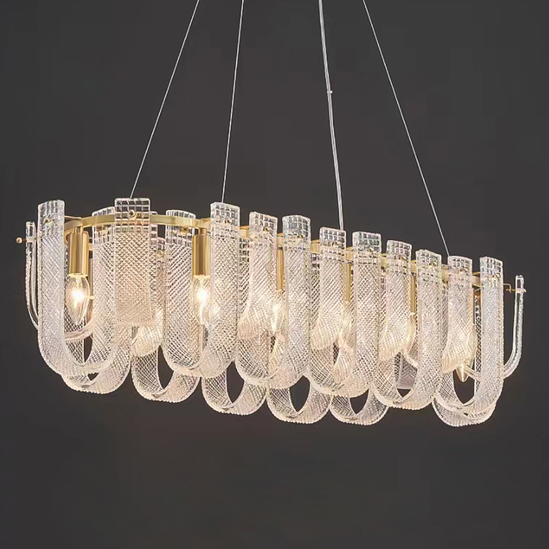 Линейная Люстра Prudence Textured Glass Chandelier A Золотой Прозрачное Стекло в Казани | Loft Concept 