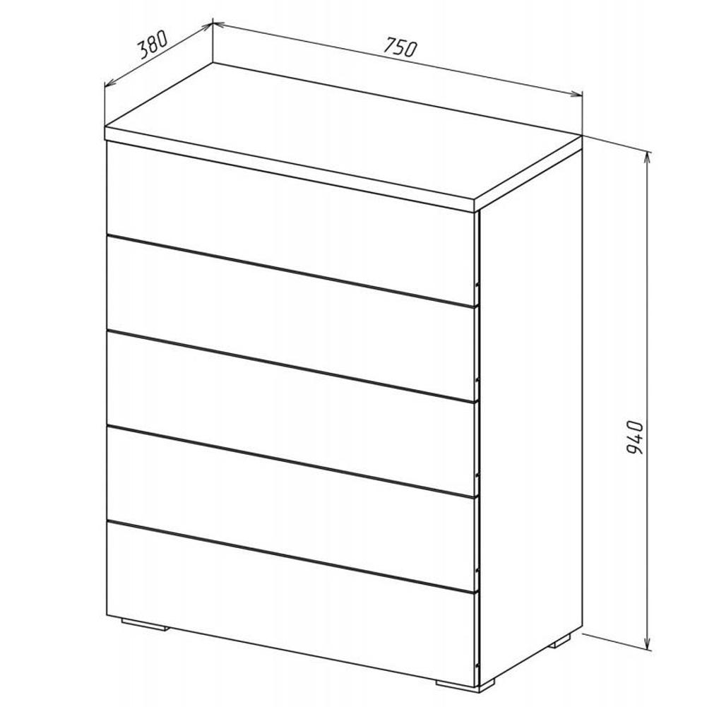 Комод с белым глянцевым фасадом с 5-ю ящиками Grace of Furniture  в Казани