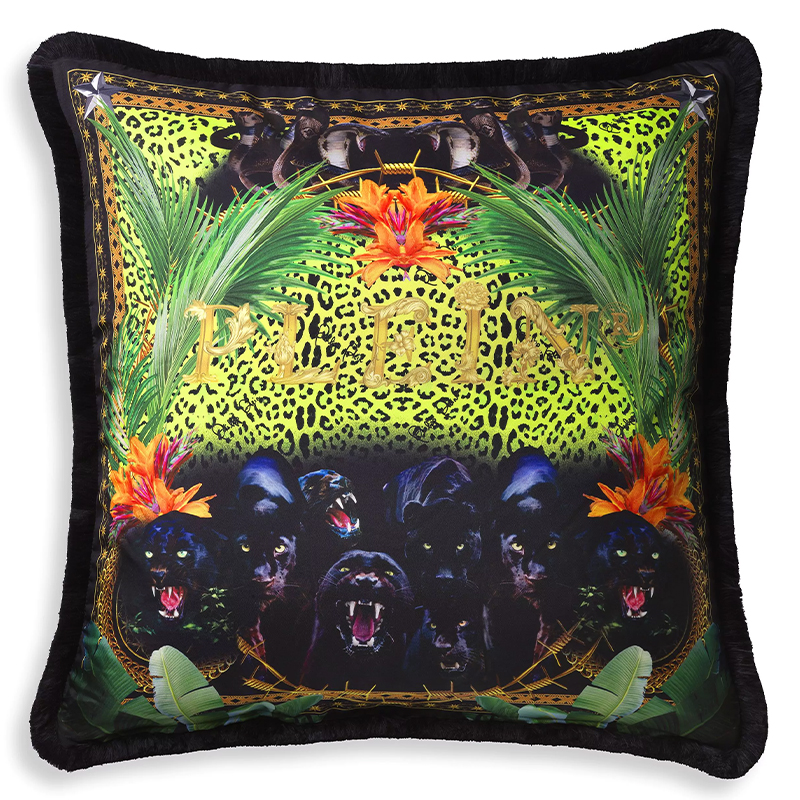 Подушка Philipp Plein Cushion Silk Jungle 70 x 70 Черный Мульти в Казани | Loft Concept 