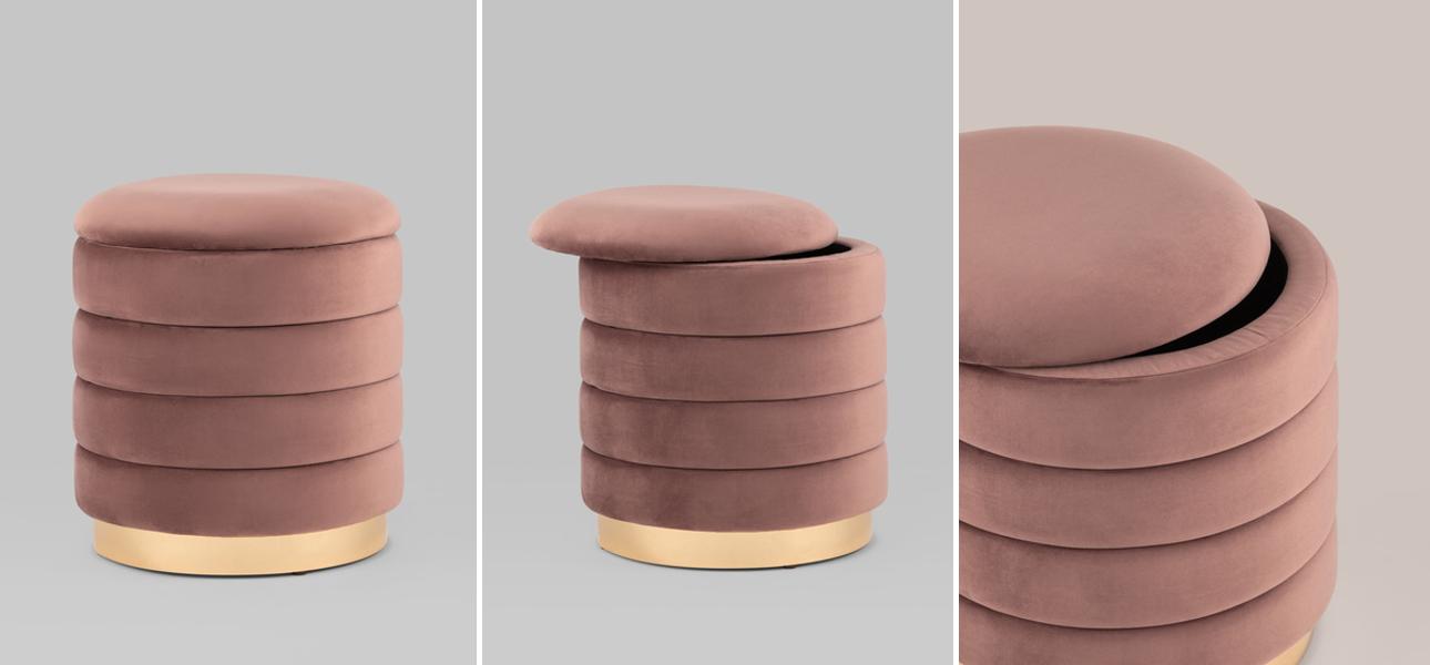 Пуф с ящиком Charlotte пыльно-розовый Glossy Velor - фото