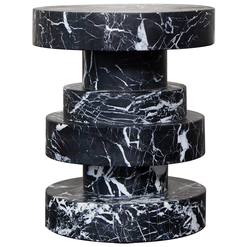 Приставной стол Apollo Stool Nero Marquina дизайн Kelly Wearstler Черно-белый Черный Мрамор Nero в Казани | Loft Concept 