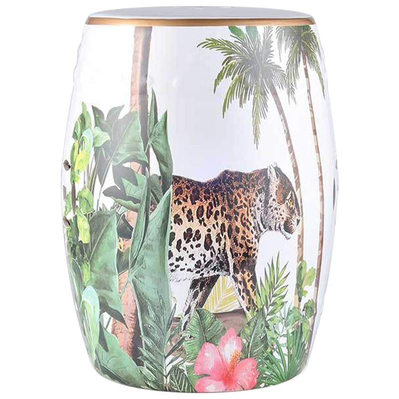 Керамический табурет Leopard Tropical Animal Ceramic Stool White Белый Зеленый Коричневый в Казани | Loft Concept 