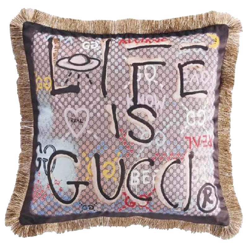 Декоративная подушка Cтиль Gucci Life is Gucci Коричневый Мульти в Казани | Loft Concept 