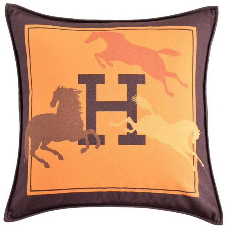 Декоративная подушка Hermes Horse 45 Желтый Коричневый Оранжевый в Казани | Loft Concept 