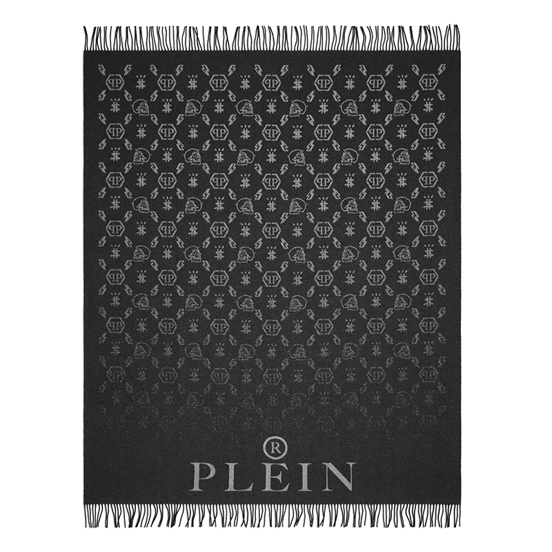 Плед Philipp Plein Plaid Cashmere Monogram Черный Серый в Казани | Loft Concept 