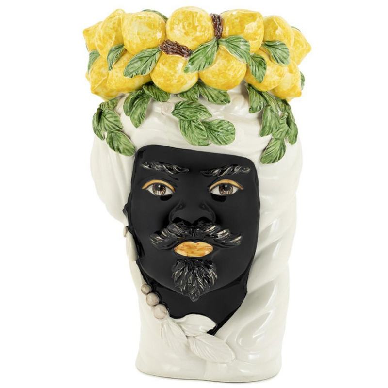 Ваза Vase Lemon Head Man White Белый Черный Желтый Зеленый в Казани | Loft Concept 