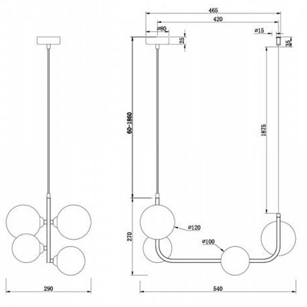 Люстра Marcan 4 Ball Chandelier Black Line в Казани