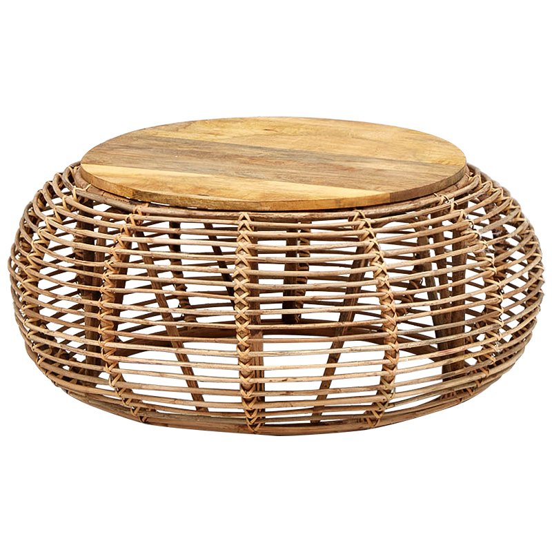 Плетеный кофейный стол с деревянной столешницей Wicker Wood Coffee Table Древесина в Казани | Loft Concept 