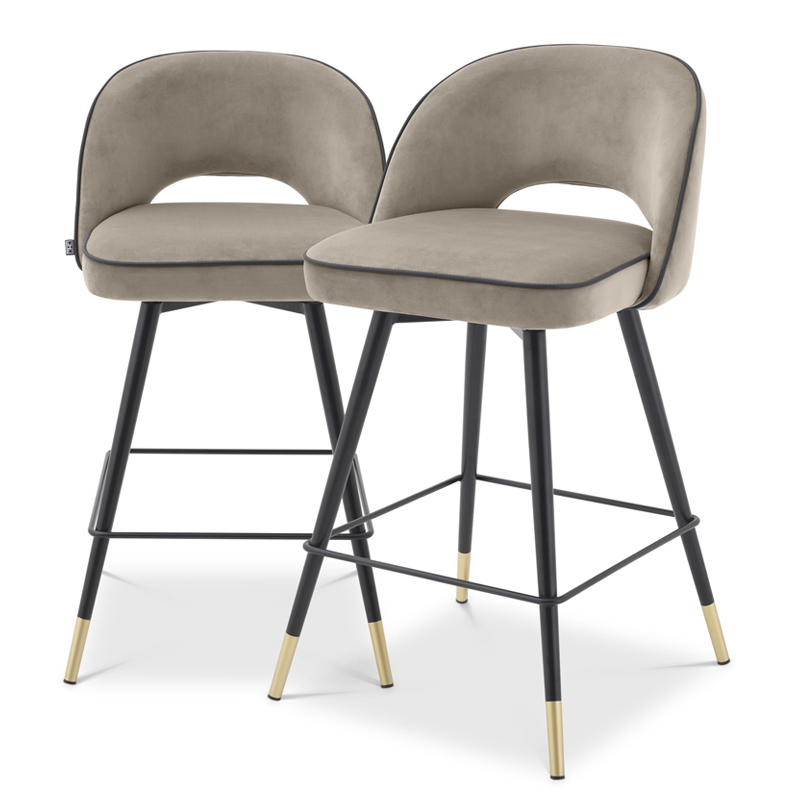 Комплект полубарных стульев Eichholtz Counter Stool Cliff set of 2 greige Бежево-серый Черный Латунь в Казани | Loft Concept 