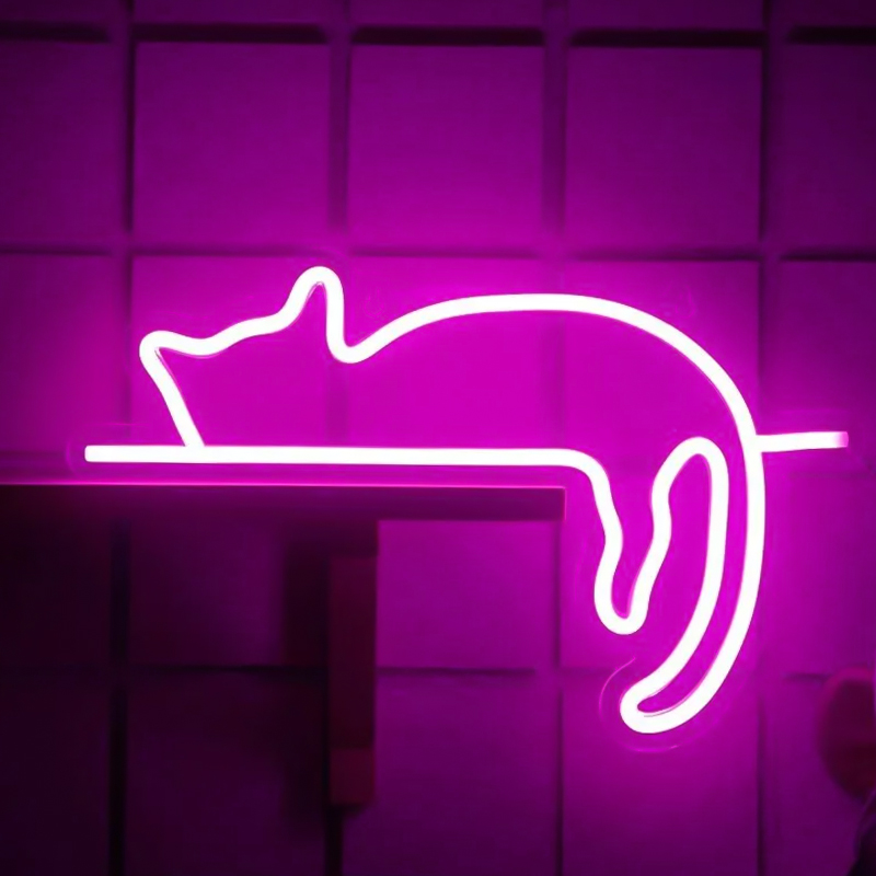 Неоновая настенная лампа Sleeping Kitten Neon Wall Lamp Розовый в Казани | Loft Concept 