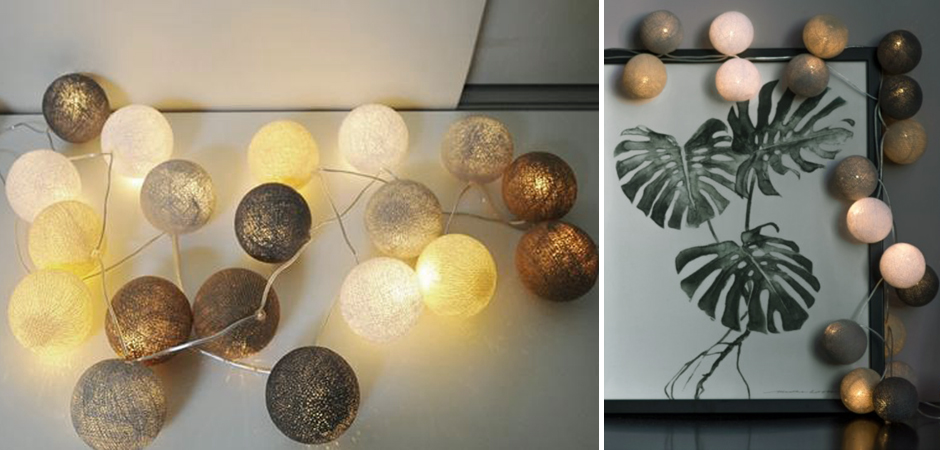 Гирлянда хлопковые фонарики Сotton Ball Sand-Grey - Loft-Concept в Казани