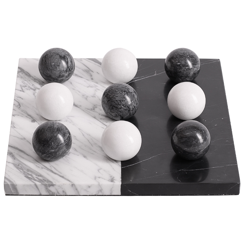 Аксессуар для интерьера Marble Board and Balls Черный Мрамор Nero Белый Мрамор Bianco Белый в Казани | Loft Concept 