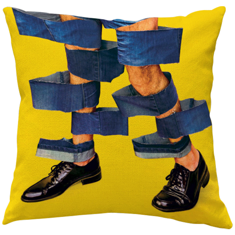 Декоративная подушка Seletti Cushion Jeans Желтый Синий Черный в Казани | Loft Concept 