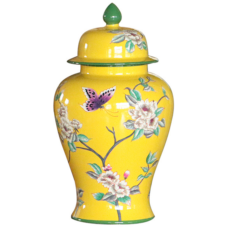 Ваза с крышкой Porcelain Yellow Garden Vase Желтый Зеленый в Казани | Loft Concept 