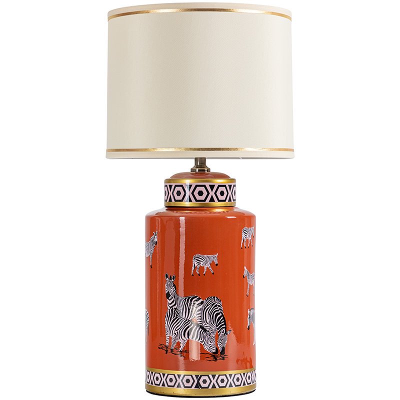 Настольная лампа Zebra Orange Lampshade Оранжевый Черно-белый Бежевый Золотой в Казани | Loft Concept 